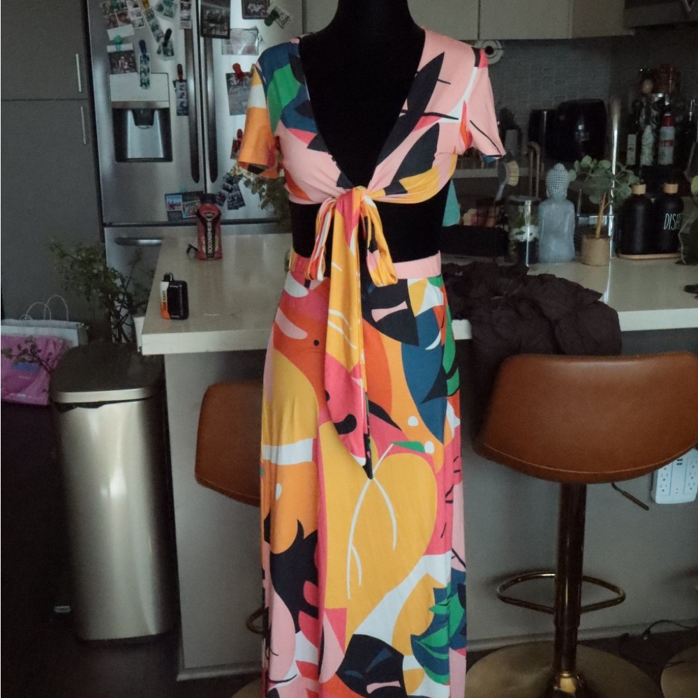 SHEIN Multicolor Tie-Front Skirt Set